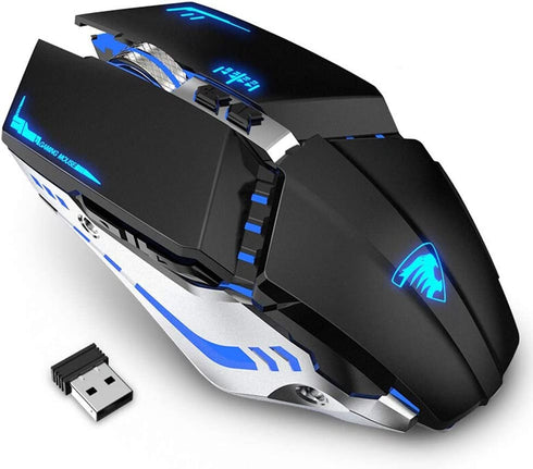 TENMOS T12 Wireless Gaming Mouse Rechargeable, 2.4G Silent Optical Wireless Computer Mice with Changeable LED Light Compatible with Laptop PC, 7 Buttons (Black)